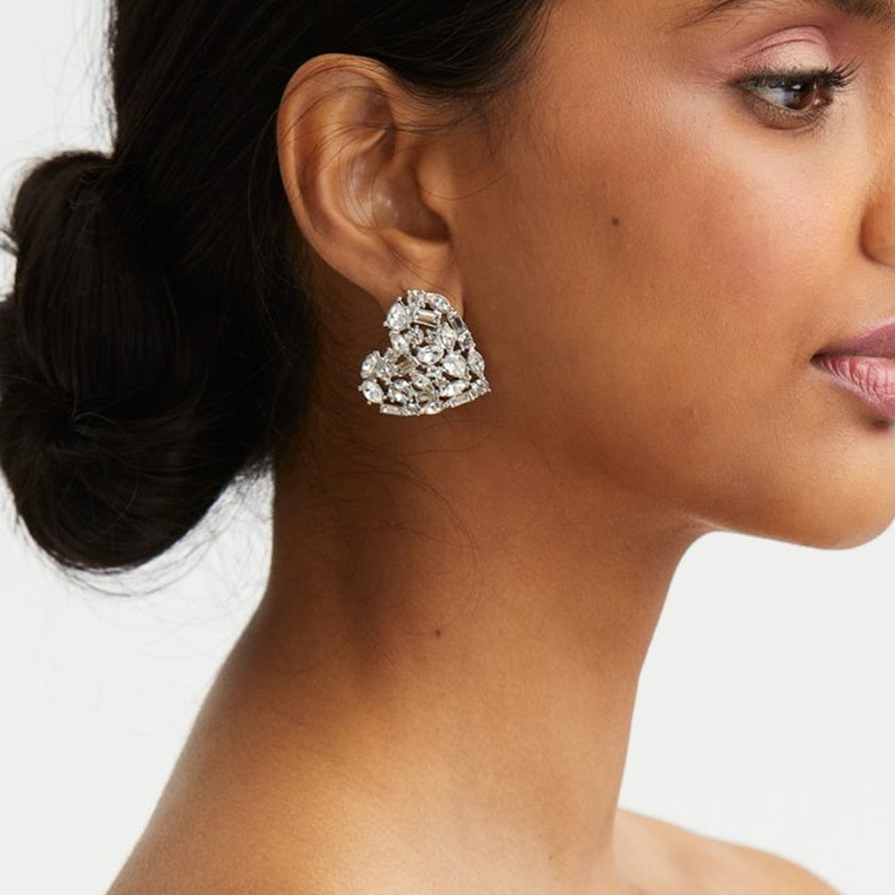 Geometric Crystal Heart Clip Earrings Wedding Jewelry Women Bridal Gifts Rhinestone Ear Clip Earrings No Piercing