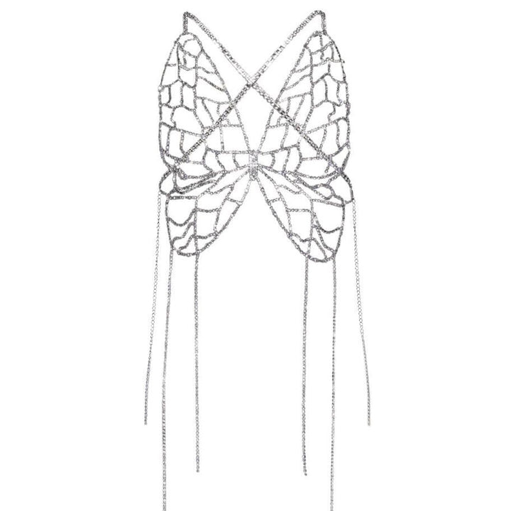 Hollow Butterfly Crystal Bra Chain Harness Beach Accessories Bikinis Lingerie Rhinestone Body Jewelry Rave Clothing Body Chain