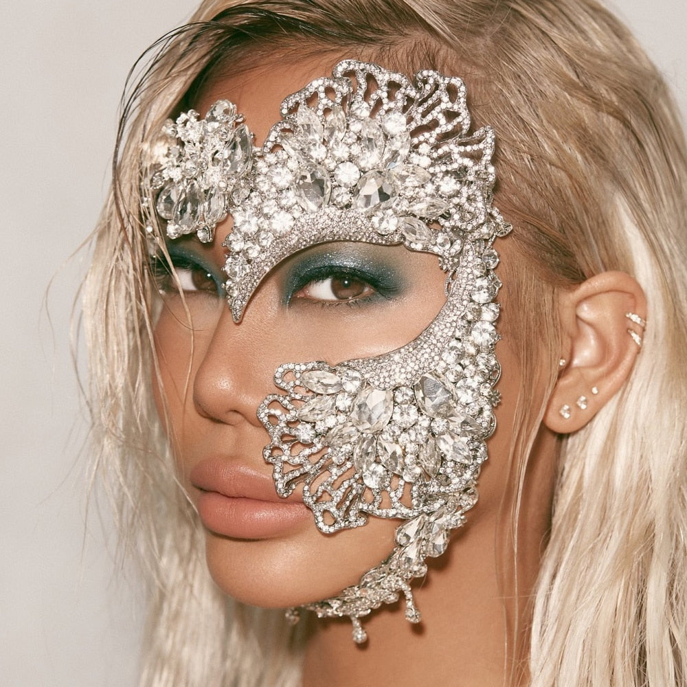 Rhinestone Mask Masquerade Masks Women Halloween Mask Venetian Mask Crystal Face Mask