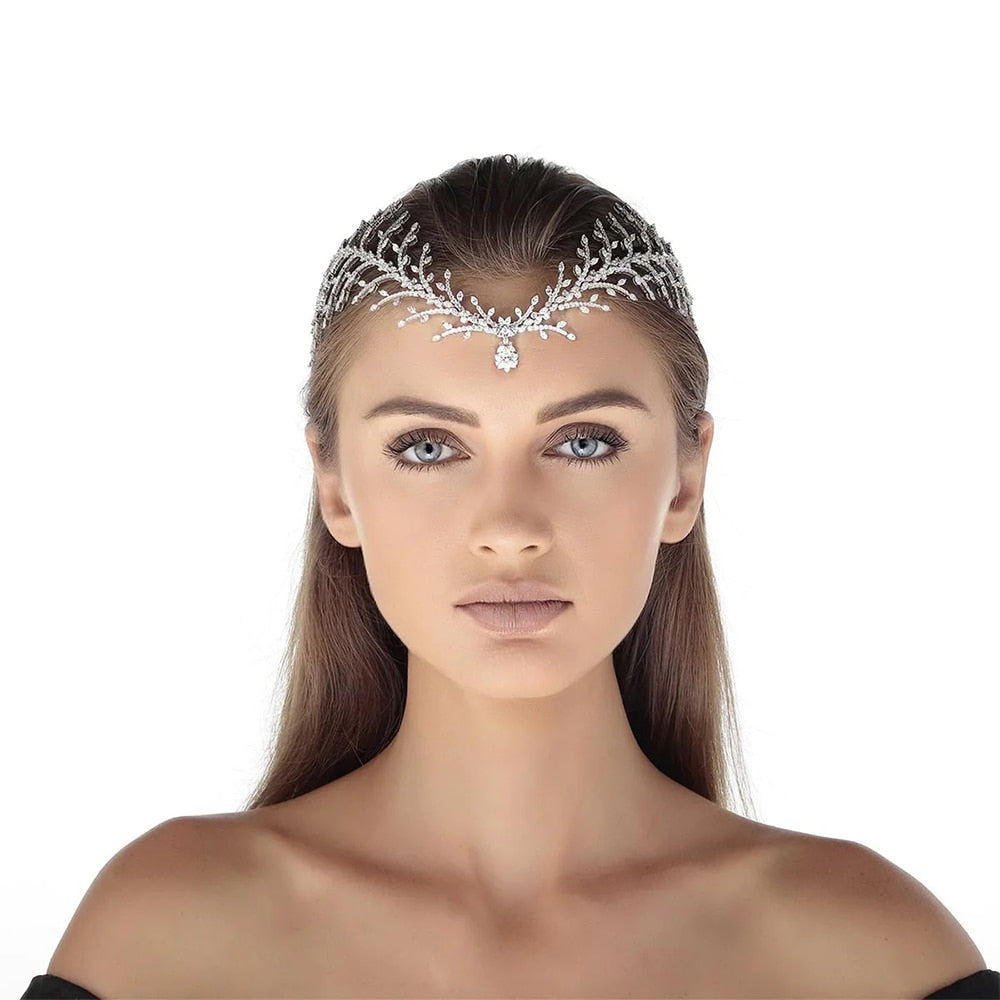 Zircon Tiara Wedding Forehead Headband Women Hair Headdress Water Drop Bridal Head Accessories