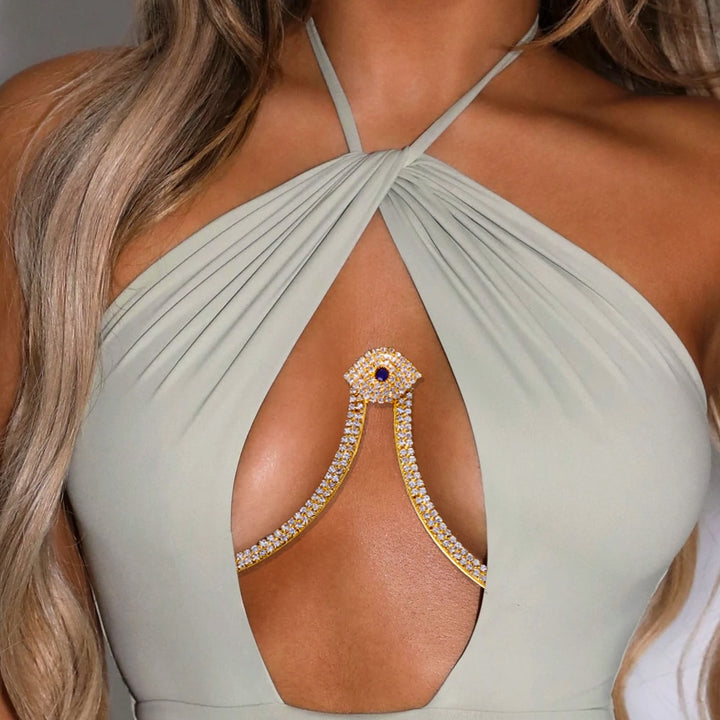 Evil Eye Chest Bracket Bra Necklace Bikini Body Jewelry Rhinestone Chest Chain Harness Body Chain