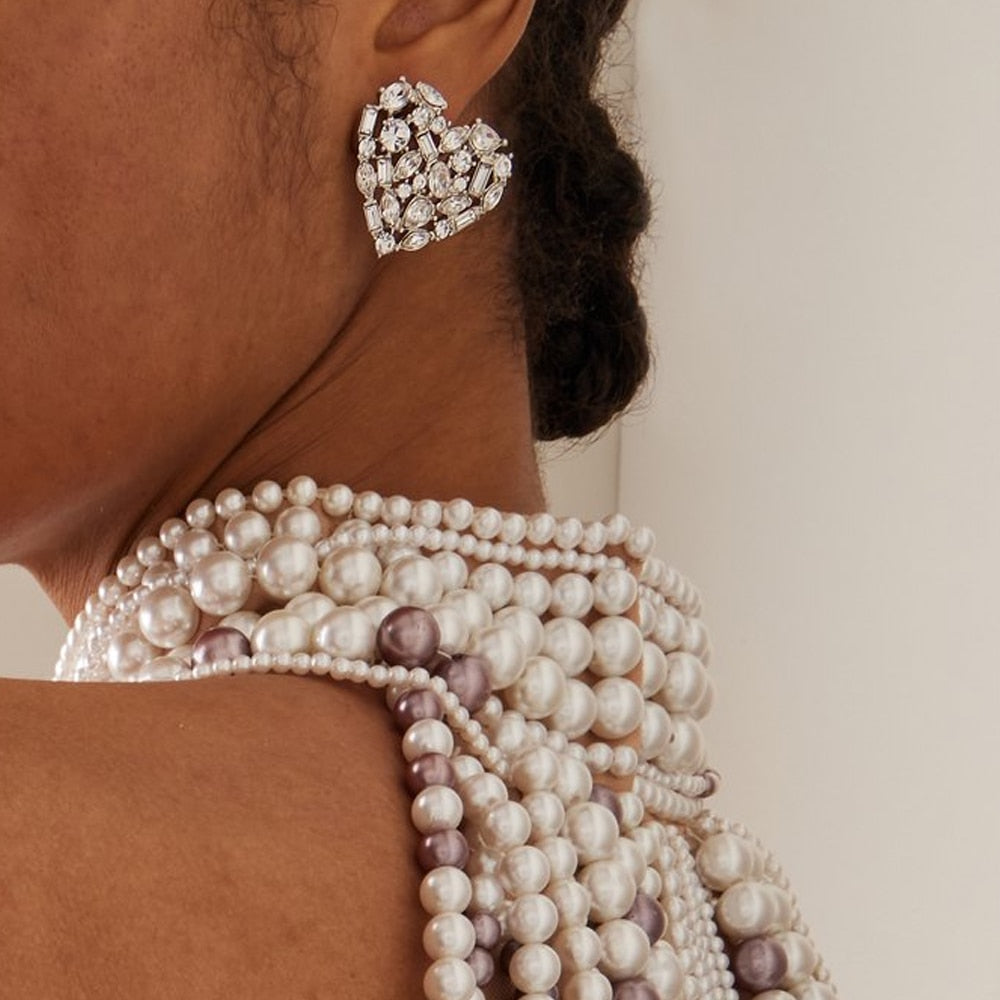 Geometric Crystal Heart Clip Earrings Wedding Jewelry Women Bridal Gifts Rhinestone Ear Clip Earrings No Piercing