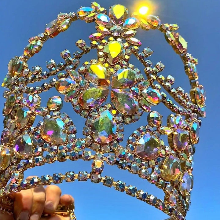 Colorful Rhinestone Large Crown Tiara Wedding Hair Accessories Bridal Headpiece Big Crystal Queen Crown Halloween Crown