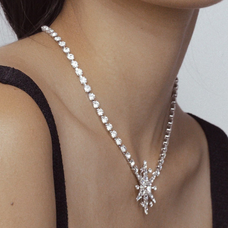 Bohemian Star Rhinestone Necklace Choker Jewelry for Women Tennis Chain Choker Wedding Crystal Necklace