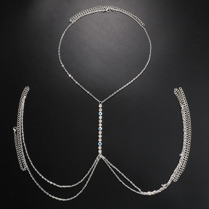 Evil Eye Crystal Chest Chain Belly Chains for Women Rhinestone Body Jewelry Bikini Accessories Body Chain