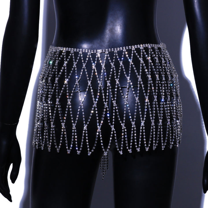 Mesh Rhinestone Tassel Waist Belly Chain Skirt Bikini for Women Body Jewelry Crystal Body Chain