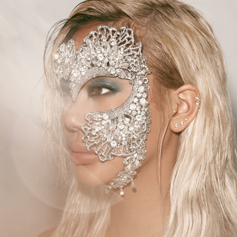 Rhinestone Mask Masquerade Masks Women Halloween Mask Venetian Mask Crystal Face Mask