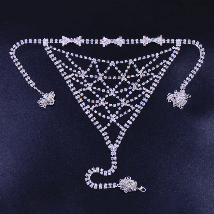 Hollow Bow Rhinestone Body Chain Bra Harness for Women Beach Accessories Bikini Bra Thong Set Body Jewelry