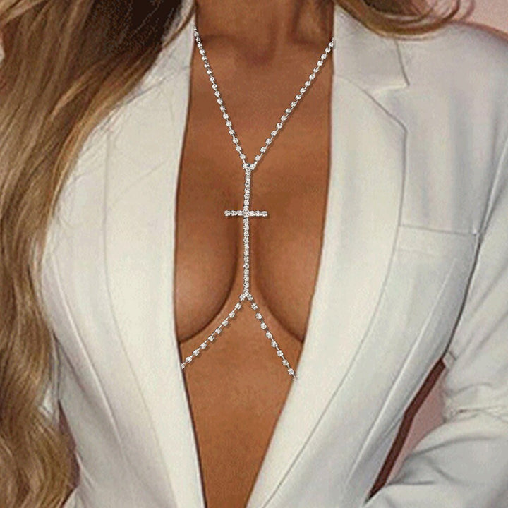 Cross Bikini Rhinestone Bra Body Chest Chain Harness Necklace Women Summer Beach Waist Chains Body Jewelry