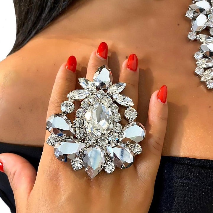 Crystal Open Rings Adjustable Jewelry Women Wedding Rhinestone Big Gemstone Finger Ring Accessories