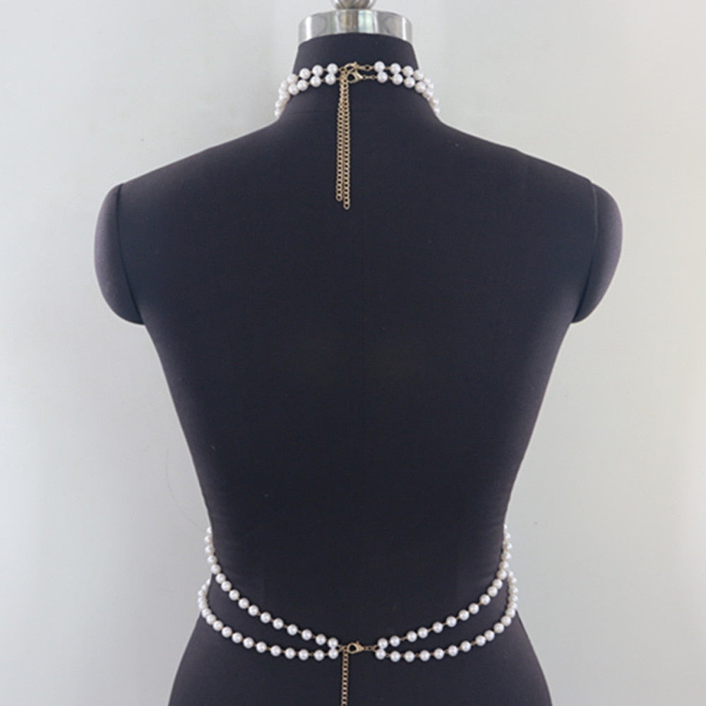Rhinestone Pearl Body Chain Bra Necklace Underwear Jewelry Women Chest Chain Belly Chain Body Jewelry Bikini Accessories