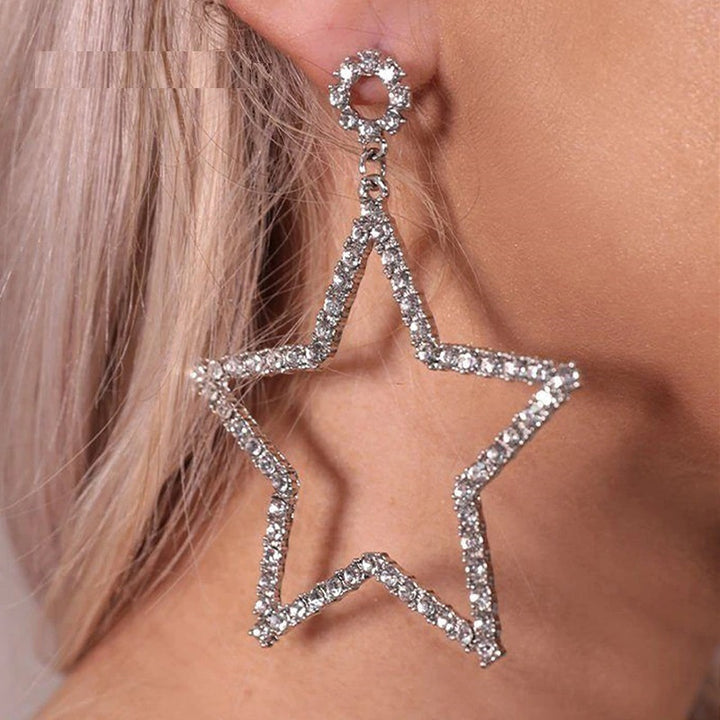 Pair Dangling Big Star Earrings Vintage For Women Piercing Pendant Crystal Loop Earrings