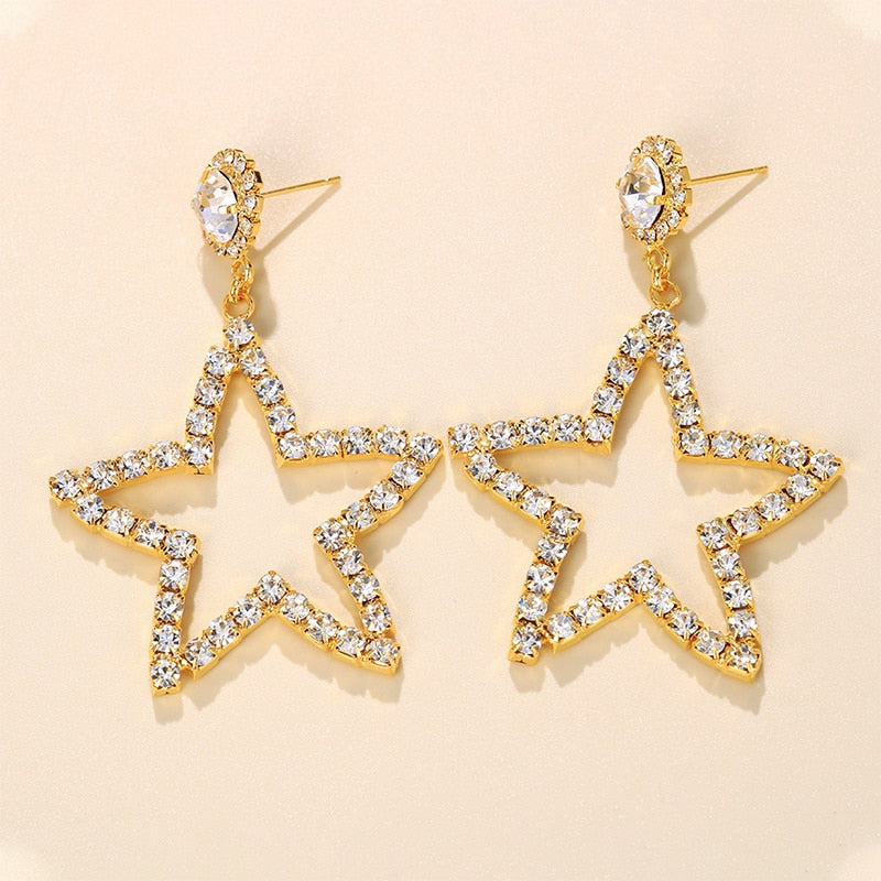 Pair Dangling Big Star Earrings Vintage For Women Piercing Pendant Crystal Loop Earrings