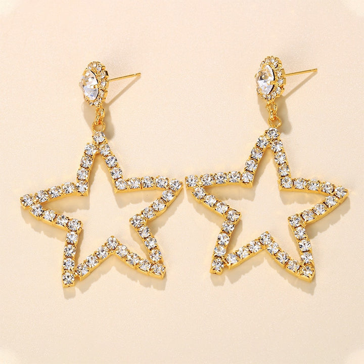 Pair Dangling Big Star Earrings Vintage For Women Piercing Pendant Crystal Loop Earrings