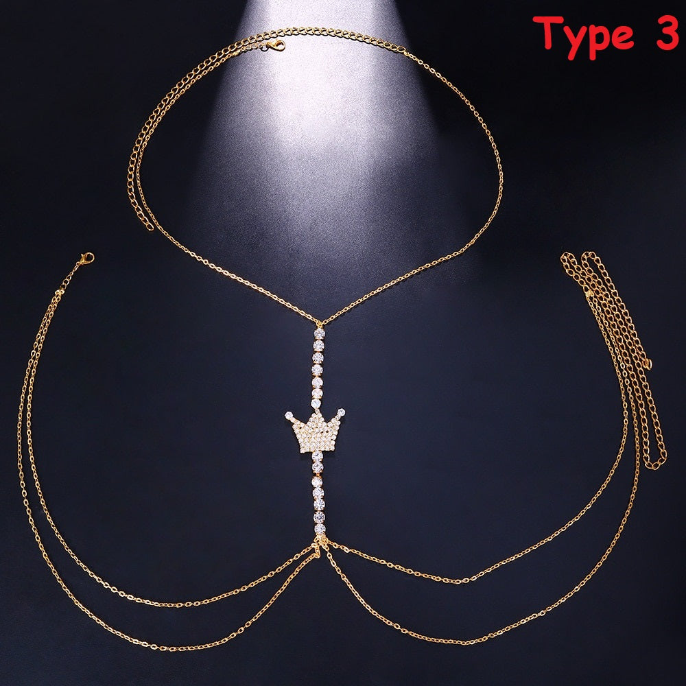 Zircon Butterfly Rhinestone Bra Chain Harness Rave Jewelry Crystal Bikini Chest Chain Necklace for Women