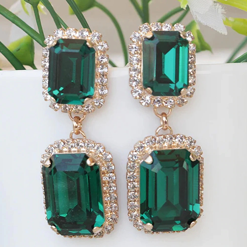 Red Crystal Dangel Earrings for Women Wedding Square Rhinestone Drag Queen Piercing Earrings Ear Jewelry