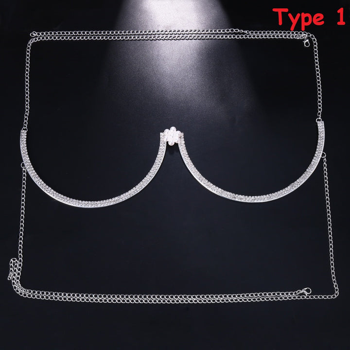 Bead Flower Chest Bracket Bra Underwear Jewelry Women Bikini Accessories Bling Rhinestone Body Jewelry