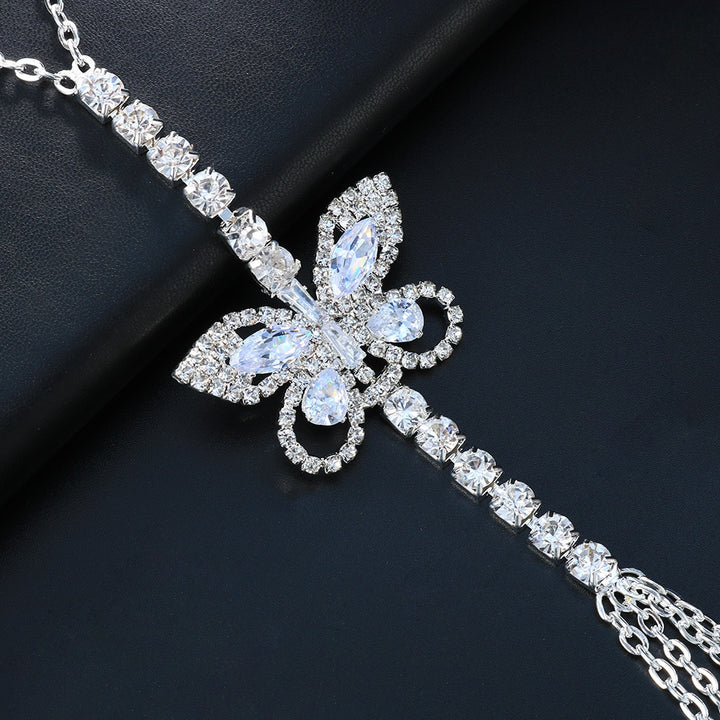 Zircon Butterfly Rhinestone Bra Chain Harness Rave Jewelry Crystal Bikini Chest Chain Necklace for Women