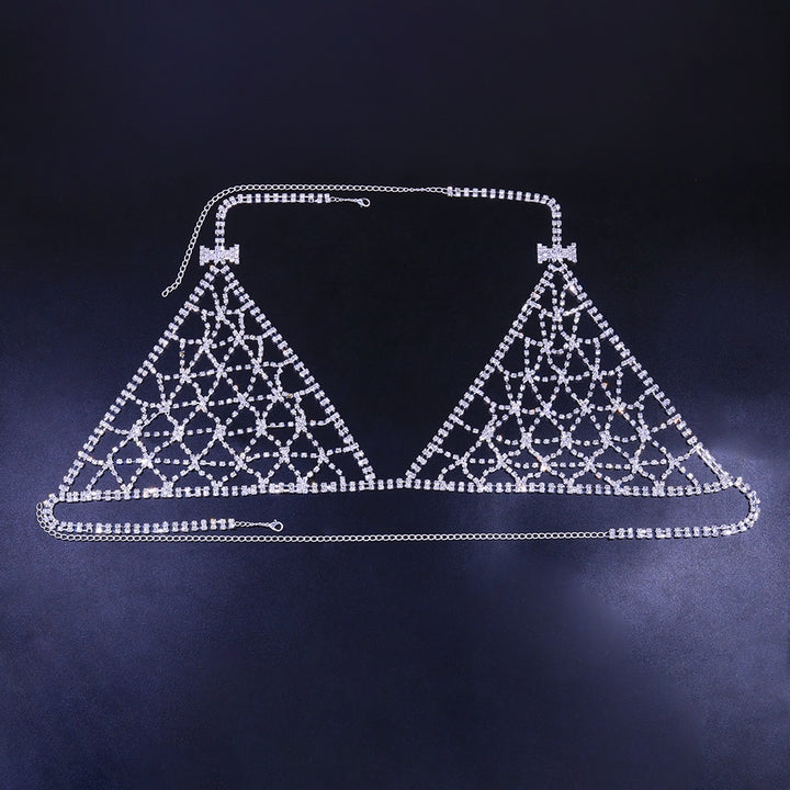 Hollow Bow Rhinestone Body Chain Bra Harness for Women Beach Accessories Bikini Bra Thong Set Body Jewelry