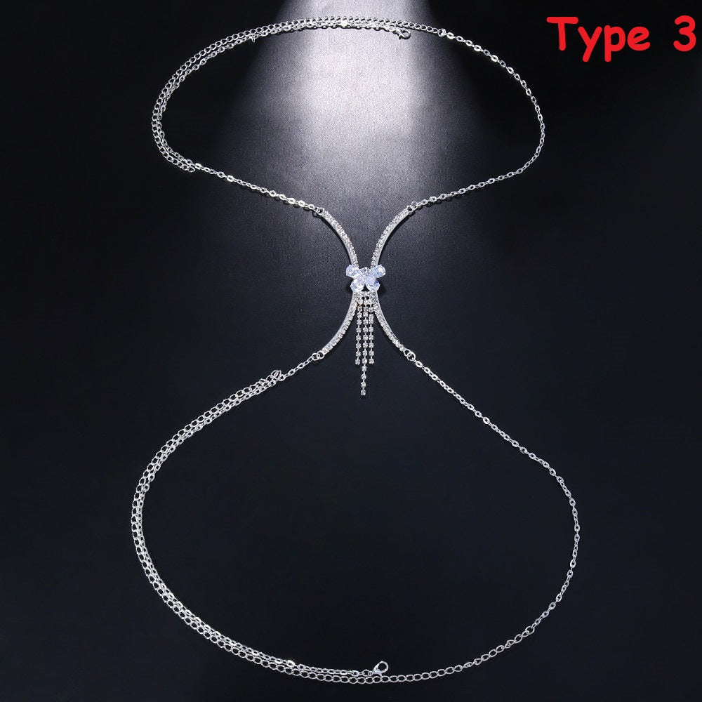 Rhinestone Butterfly Chest Bracket Bras Chain Body Jewelry Bikini Crystal Body Chain Necklace