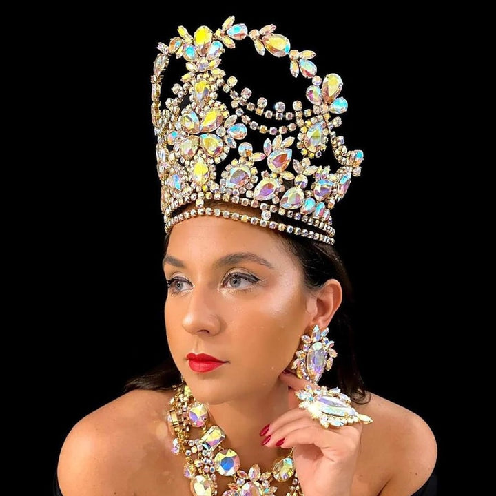 Colorful Rhinestone Large Crown Tiara Wedding Hair Accessories Bridal Headpiece Big Crystal Queen Crown Halloween Crown