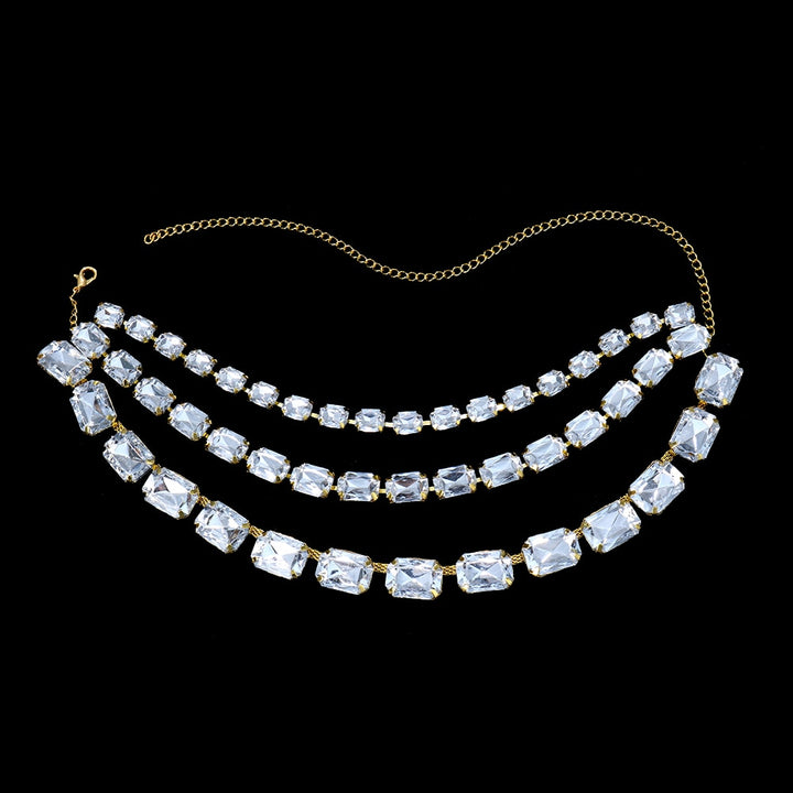 Large Rhinestone Necklace Jewelry for Women Multi Row Crystal Collar Choker Necklace