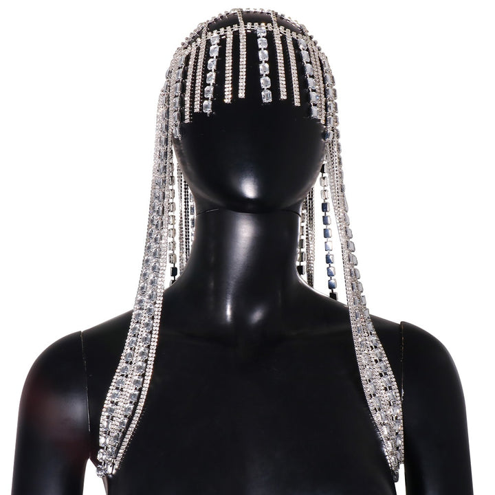 Crystal Tassel Hair Chain Headpiece Indian Jewelry Women Bling Rhinestone Headband Hat Bridal Accessories