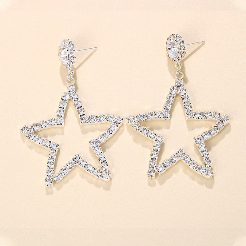 Pair Dangling Big Star Earrings Vintage For Women Piercing Pendant Crystal Loop Earrings