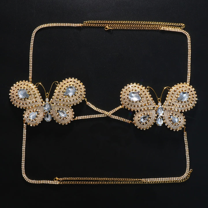 Butterfly Top Crystal Bra Chain Bikini Harness Women Body Jewelry Lingerie Body Chain Necklace