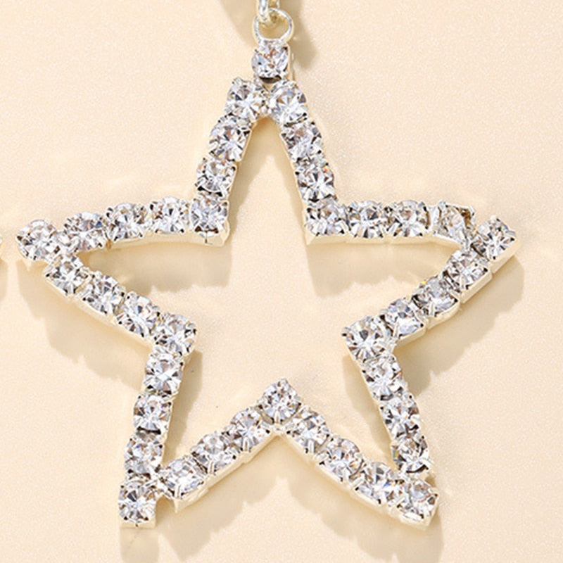 Pair Dangling Big Star Earrings Vintage For Women Piercing Pendant Crystal Loop Earrings