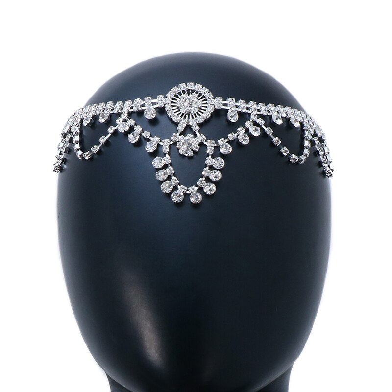 Bohemian Rhinestones Crystal Forehead Headdress Bridal Headband Chains Women Wedding Accessories Indian Hair Band