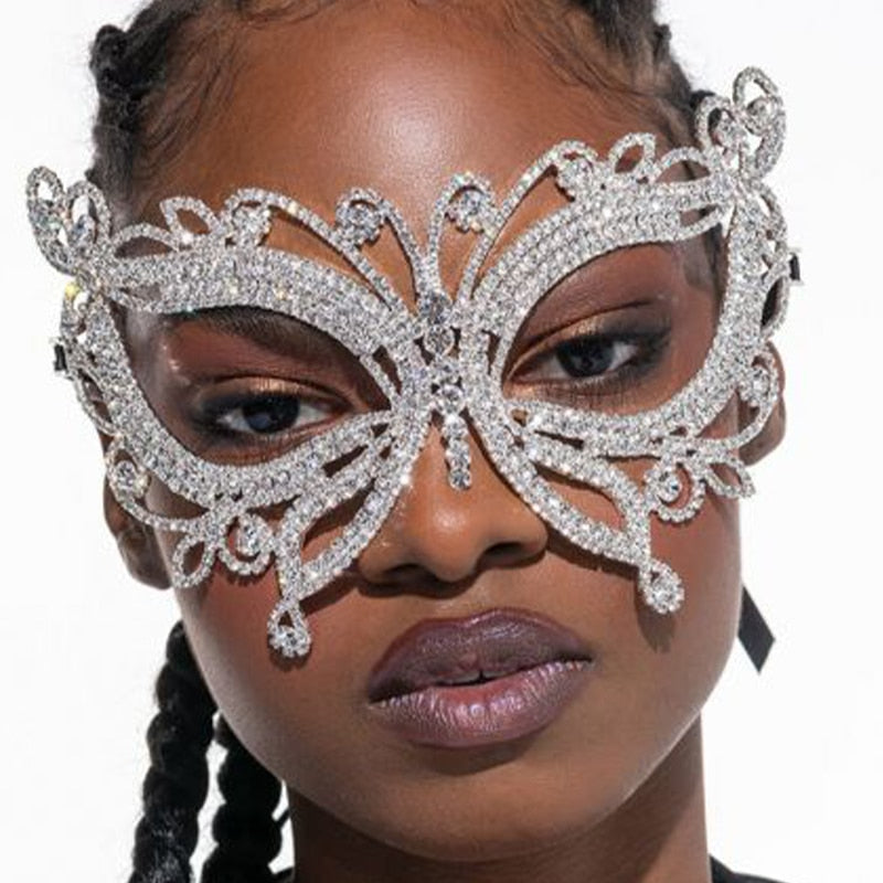 Rhinestone Crystal Butterfly Mask for Face Women Halloween Masquerade Accessories