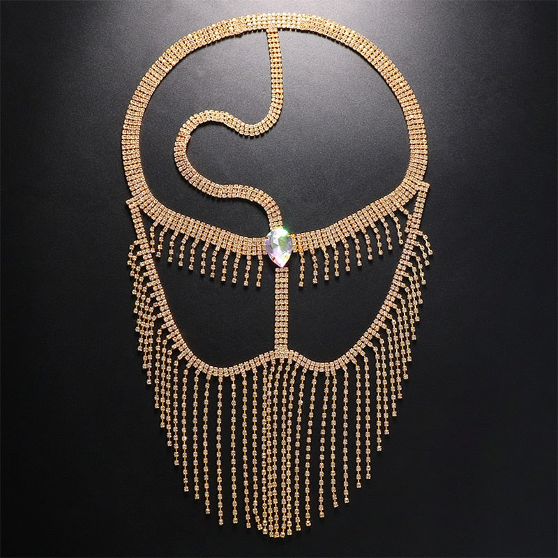 Crystal Tassel Face Mask Face Chain Rhinestones Costume Halloween Mask For Women Veil Masquerade Party Face Jewelry