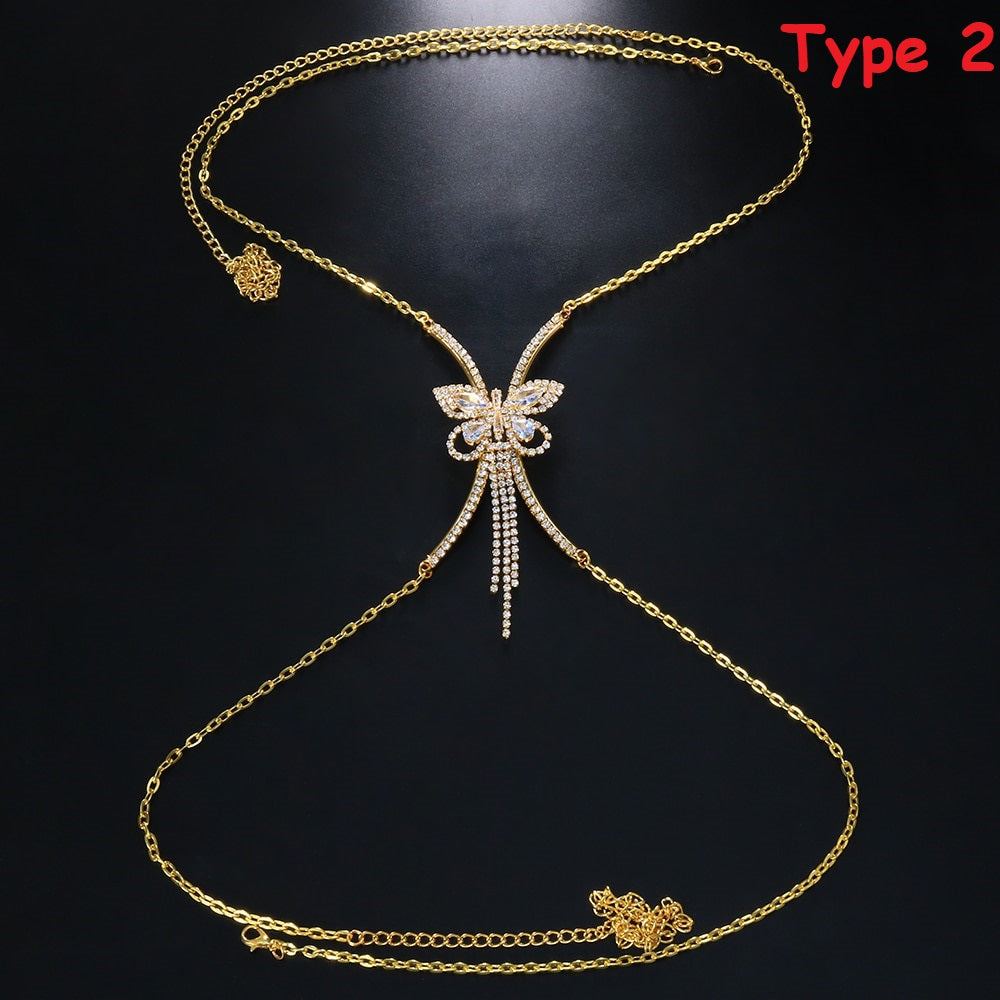 Rhinestone Butterfly Chest Bracket Bras Chain Body Jewelry Bikini Crystal Body Chain Necklace