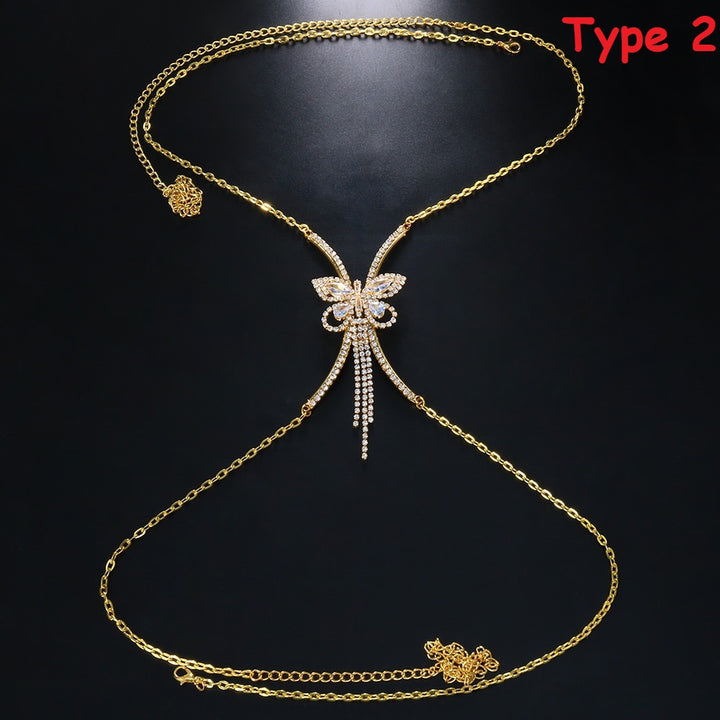 Rhinestone Butterfly Chest Bracket Bras Chain Body Jewelry Bikini Crystal Body Chain Necklace