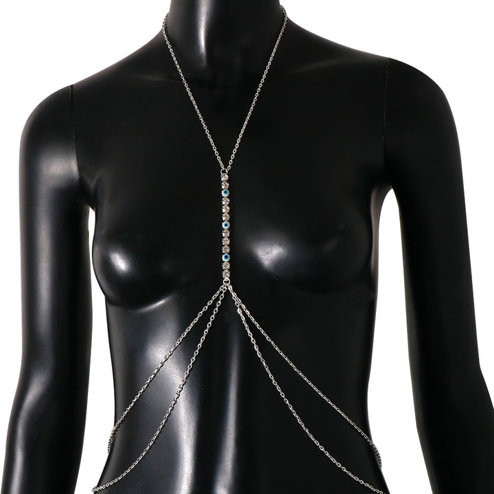 Evil Eye Crystal Chest Chain Belly Chains for Women Rhinestone Body Jewelry Bikini Accessories Body Chain