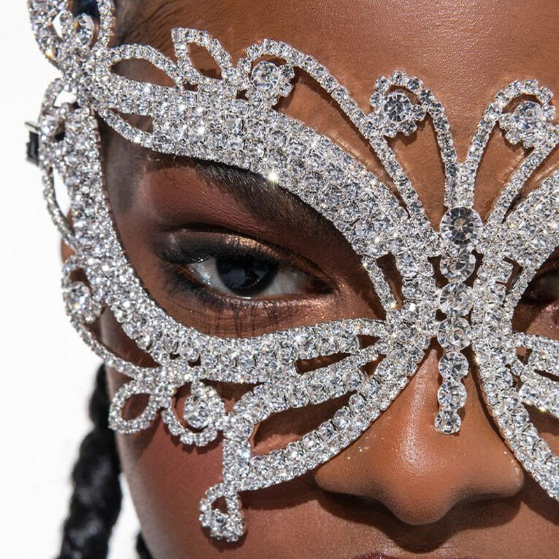 Rhinestone Crystal Butterfly Mask for Face Women Halloween Masquerade Accessories