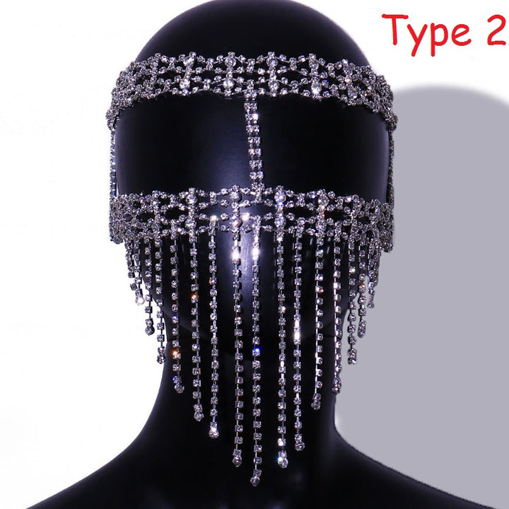 Rhinestone Crystal Tussle Mask Women Face Jewelry Halloween Accessories