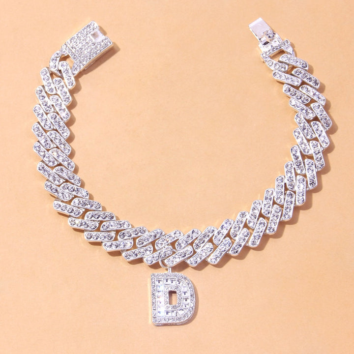 A-Z Alphabet Initial Letter Anklet Thick Crystal Cuban Link Baguette Chunky