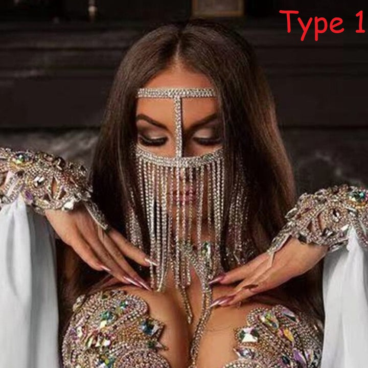 Rhinestone Crystal Tussle Mask Women Face Jewelry Halloween Accessories