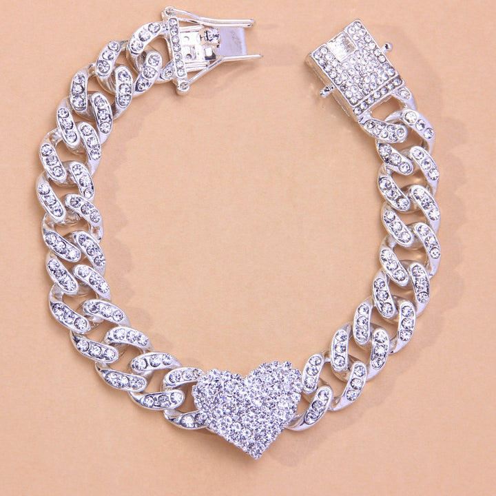 Crystal Heart-Shaped Anklet Bracelet Miami Cuban Link Anklet Chunky Foot Chain