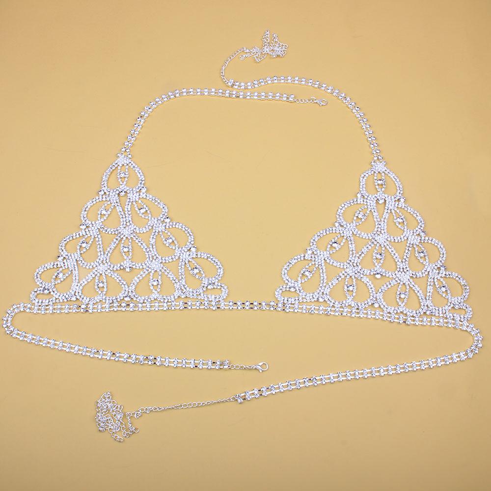 Chain Body Lingerie Set Heart Bling Crystal Bra Thong Jewelry Bikini Underwear