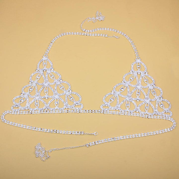 Chain Body Lingerie Set Heart Bling Crystal Bra Thong Jewelry Bikini Underwear