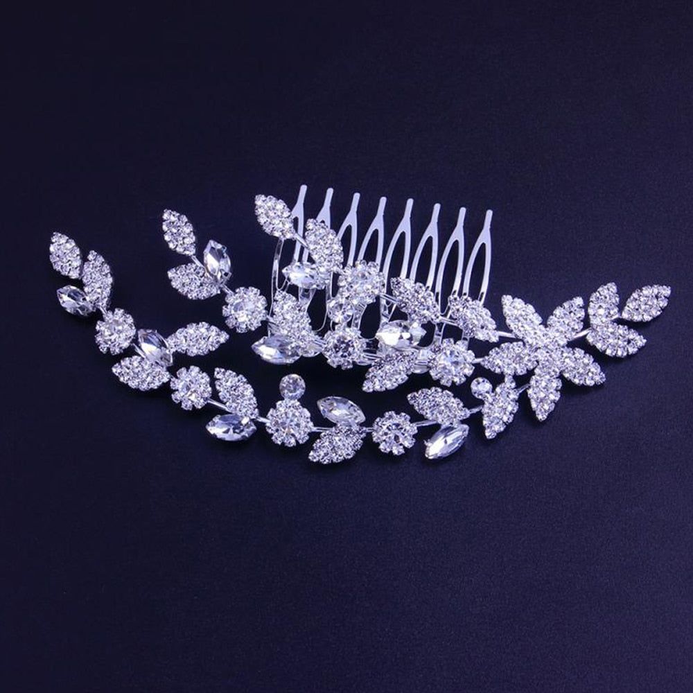 Luxury Leaf Rhinestone Hair Combs Hair Accessories Women Flower Bridal Hair Piece Wedding Headpiece Tiara