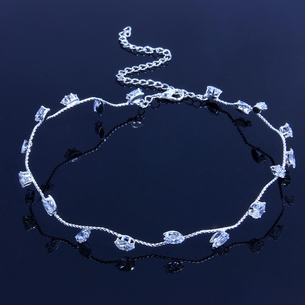 Curved Oval Zircon Choker Necklace Silver Color for Women Collar Chain Jewelry