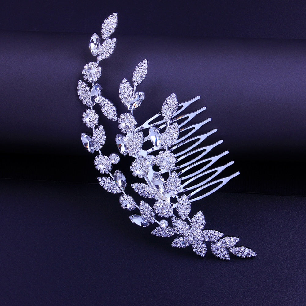 Luxury Leaf Rhinestone Hair Combs Hair Accessories Women Flower Bridal Hair Piece Wedding Headpiece Tiara