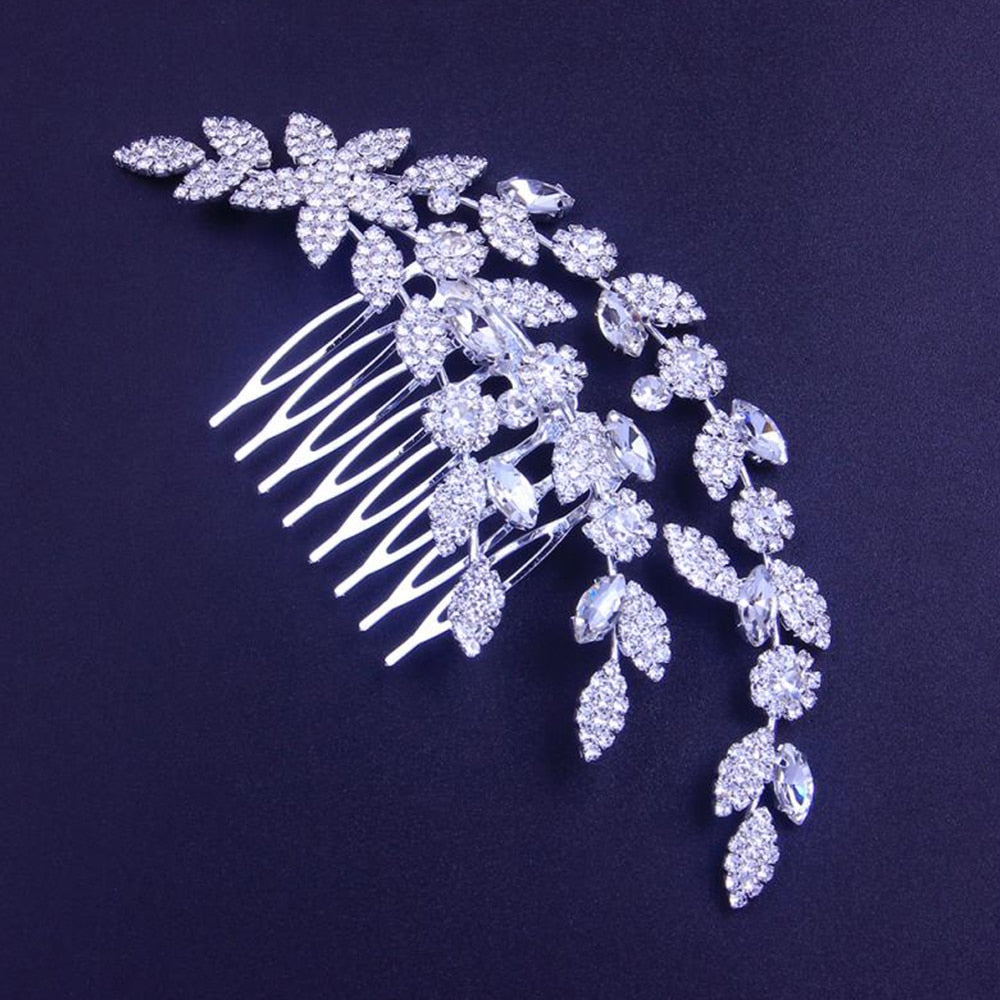 Luxury Leaf Rhinestone Hair Combs Hair Accessories Women Flower Bridal Hair Piece Wedding Headpiece Tiara