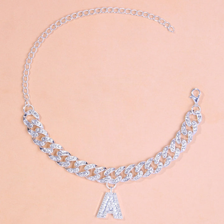 A-Z Alphabet Anklets Initial Letter Miami Punk Crystal Chunky Cuban Link Anklet