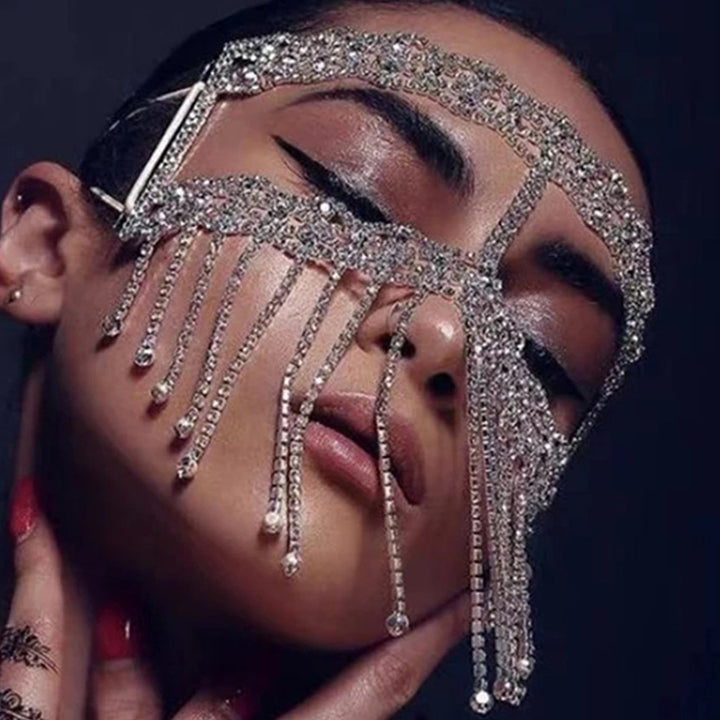 Rhinestone Crystal Tussle Mask Women Face Jewelry Halloween Accessories