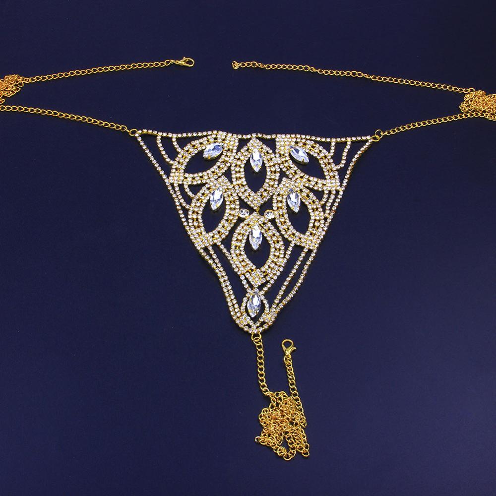 Bling Rhinestone Panties Body Chain Crystal Thong Women Bikini Body Jewelry Lingerie Waist Chain